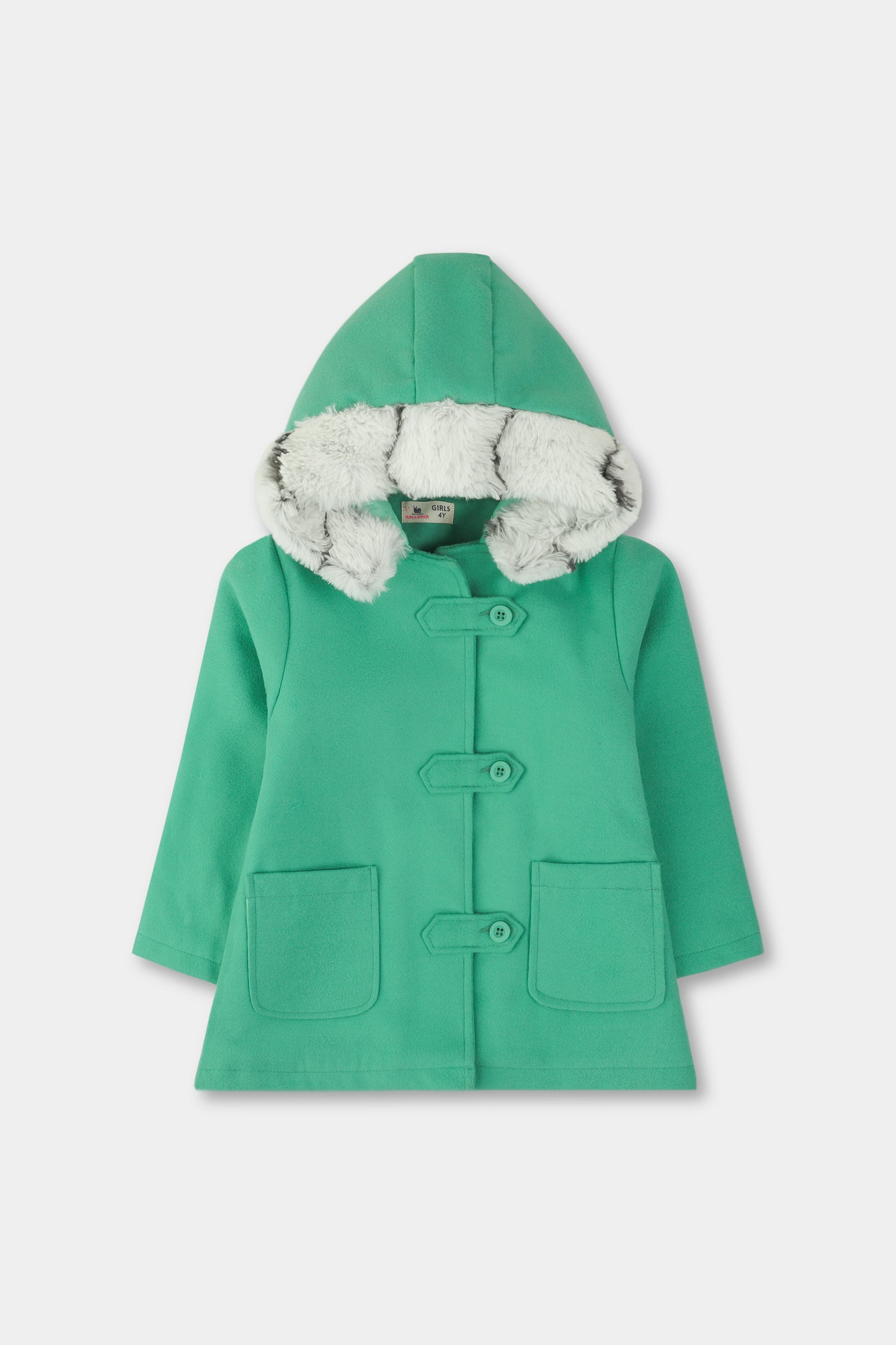 Girls' Sea Green Hooded Felt Coat