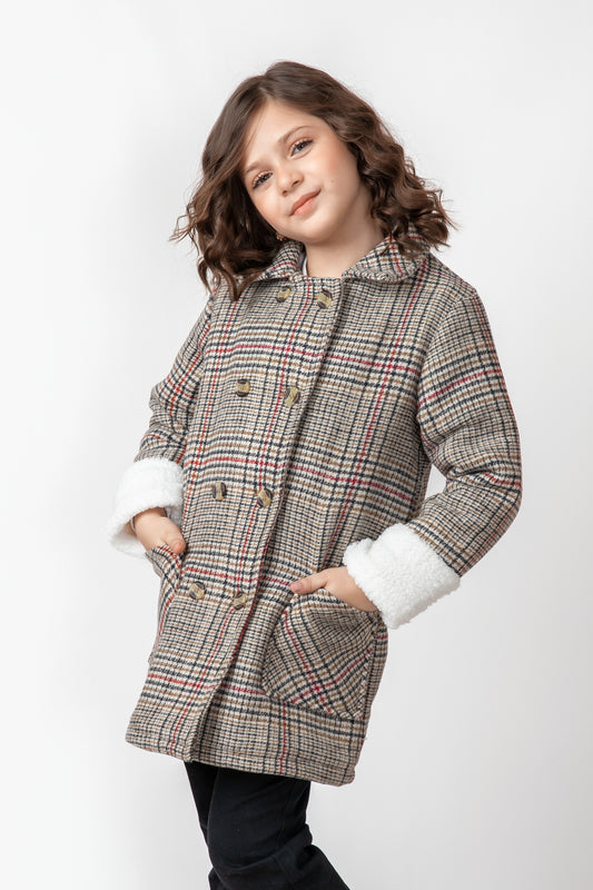 Multicolor Double-Breasted Girls' Felt Coat