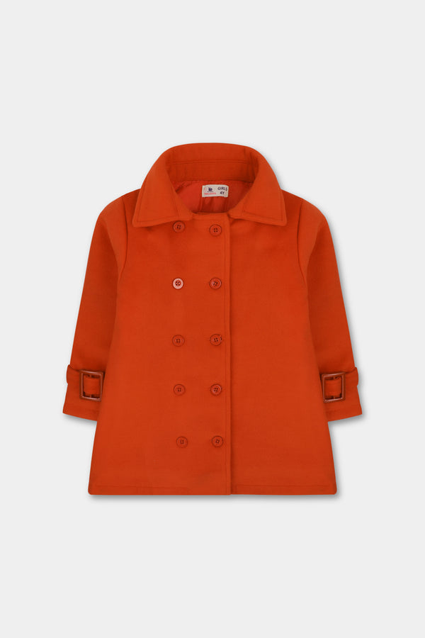 Rust Felt Double-Breasted Coat for Girls