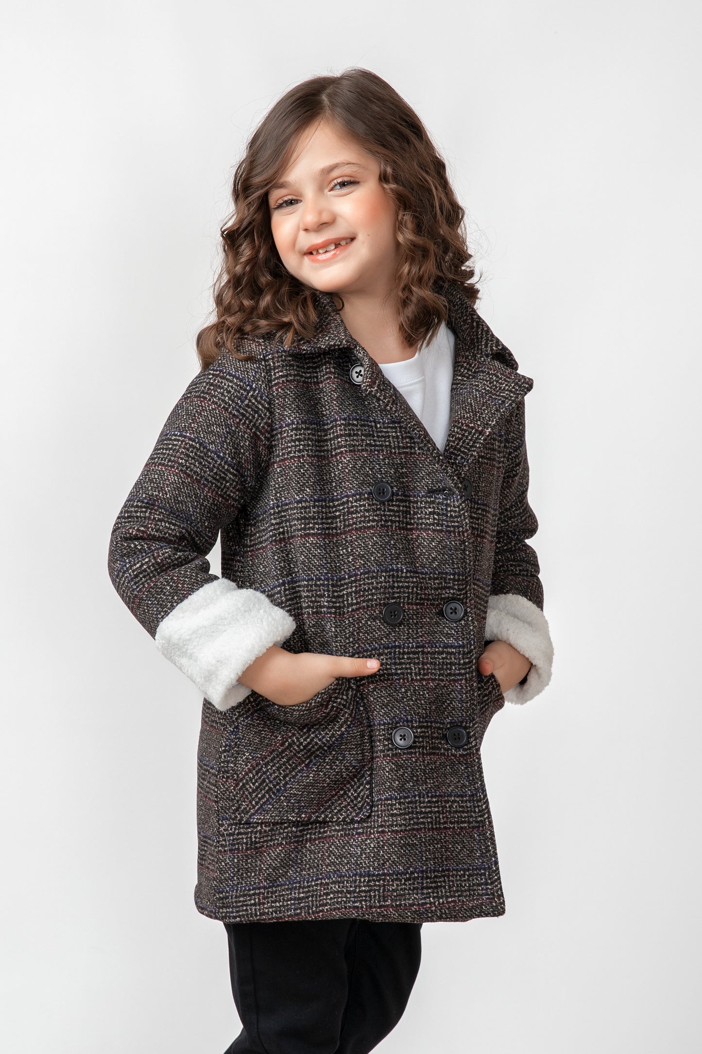 Black Double-Breasted Girls' Felt Coat