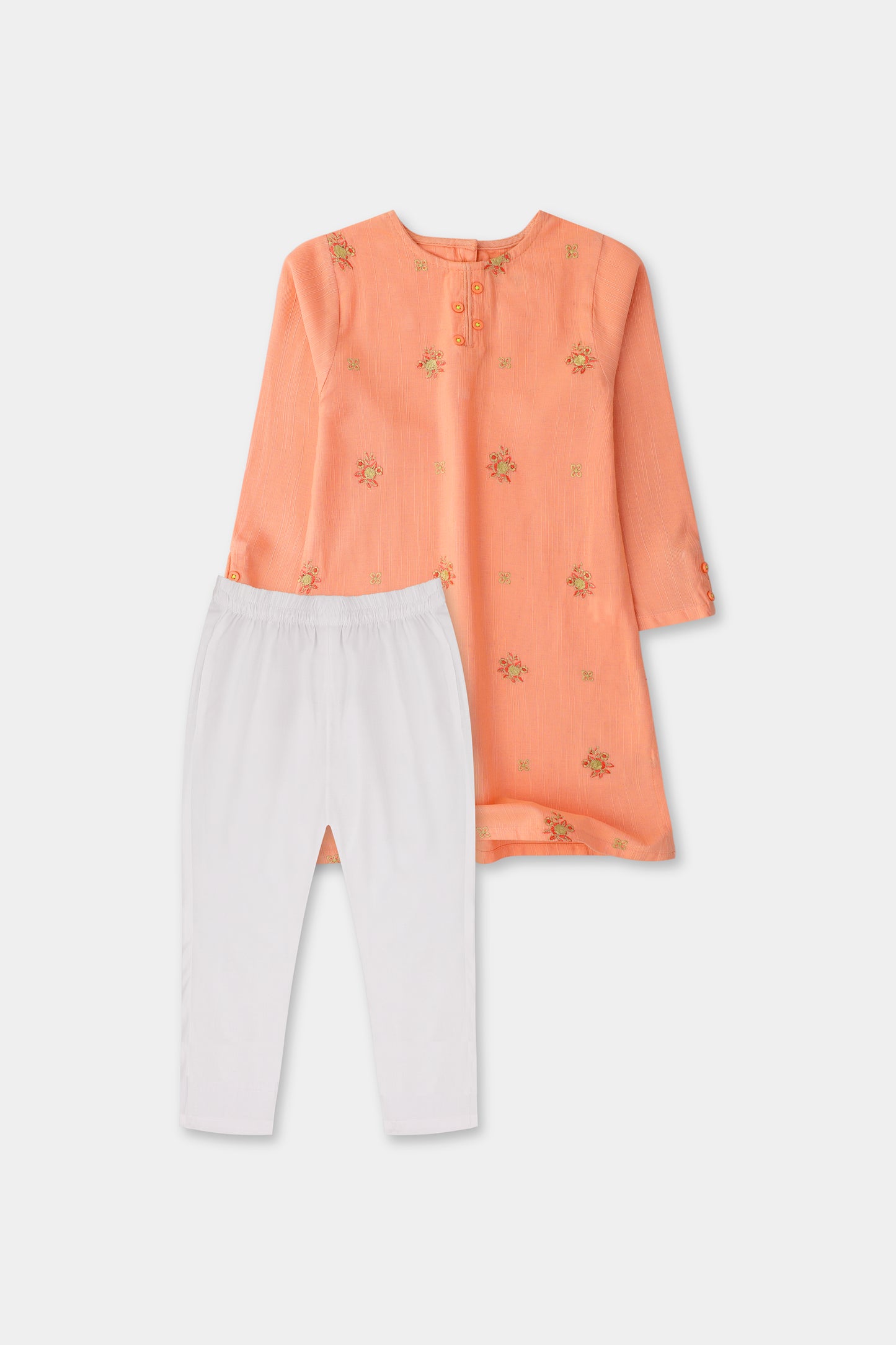 Peachy Bloom Khaddar Kurta Set - 2pc