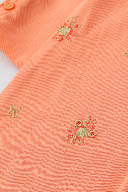 Peachy Bloom Khaddar Kurta Set - 2pc