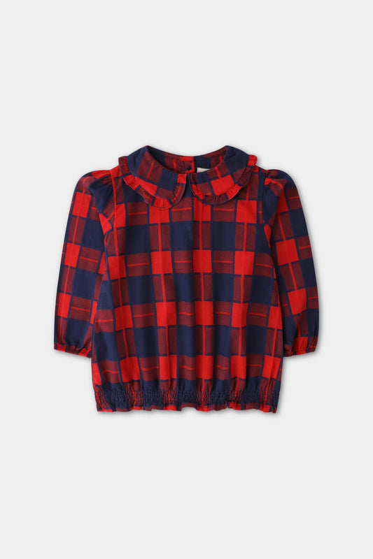 Red Plaid Charm Frill Top