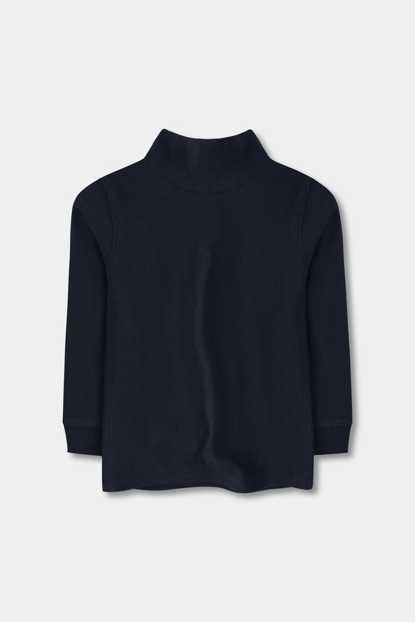 Boys Lycra Rib Navy Blue Highneck