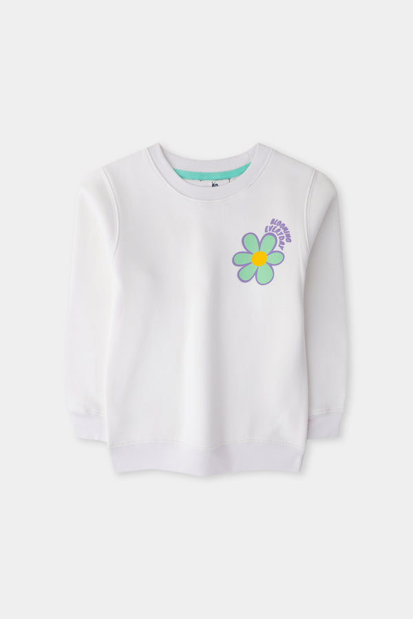 Girls' White Floral Fleece Sweatshirt