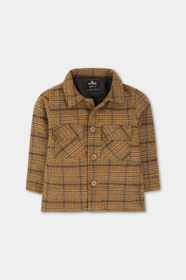 Boys Brown Checkered Felt Jacket