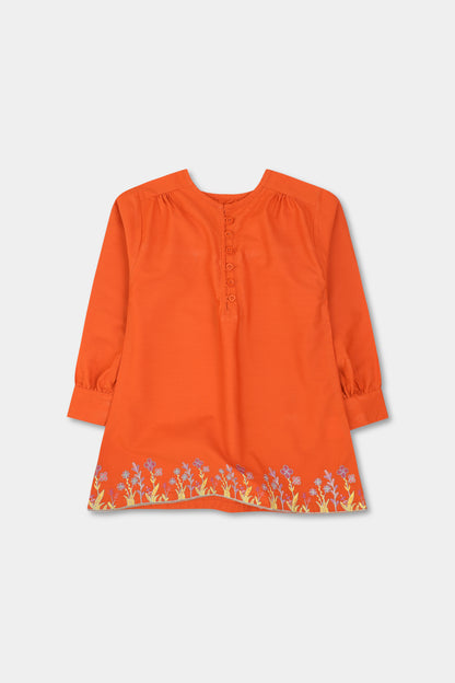 Orange Embroidered Cotton Top