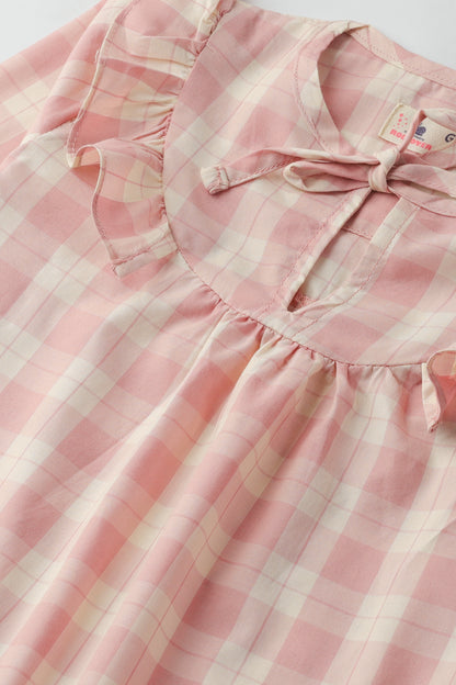 Pink Plaid Frill Top