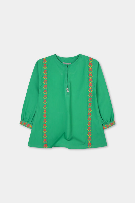 Green Embroidered Cotton Top