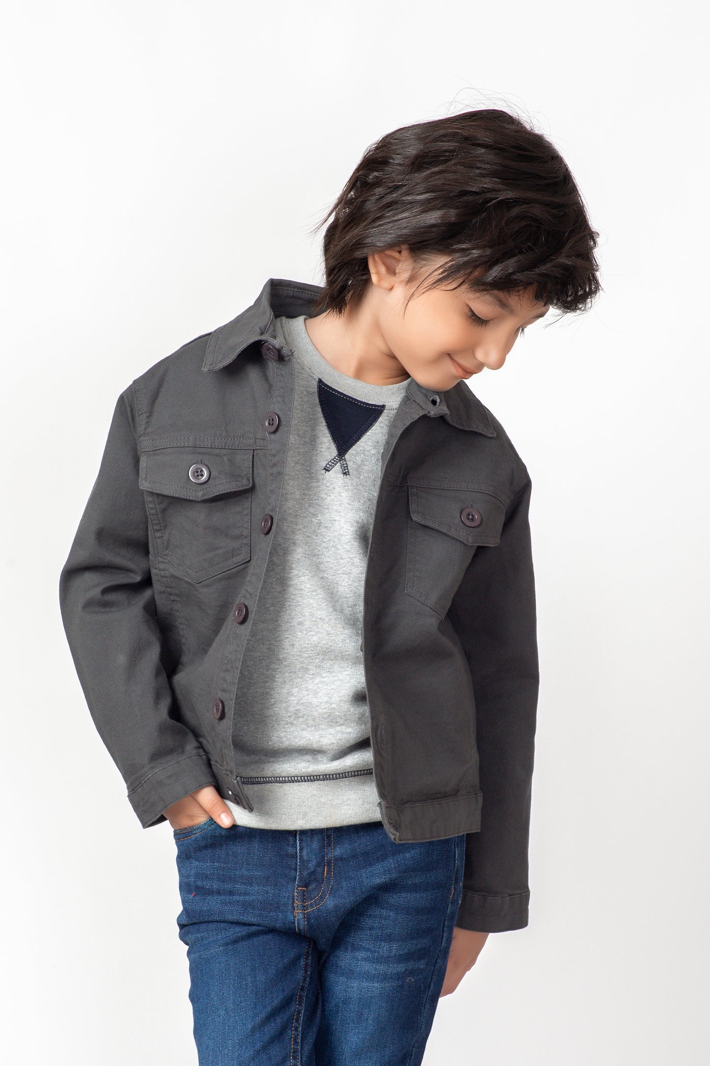 Boys Charcoal Grey Twill Jacket