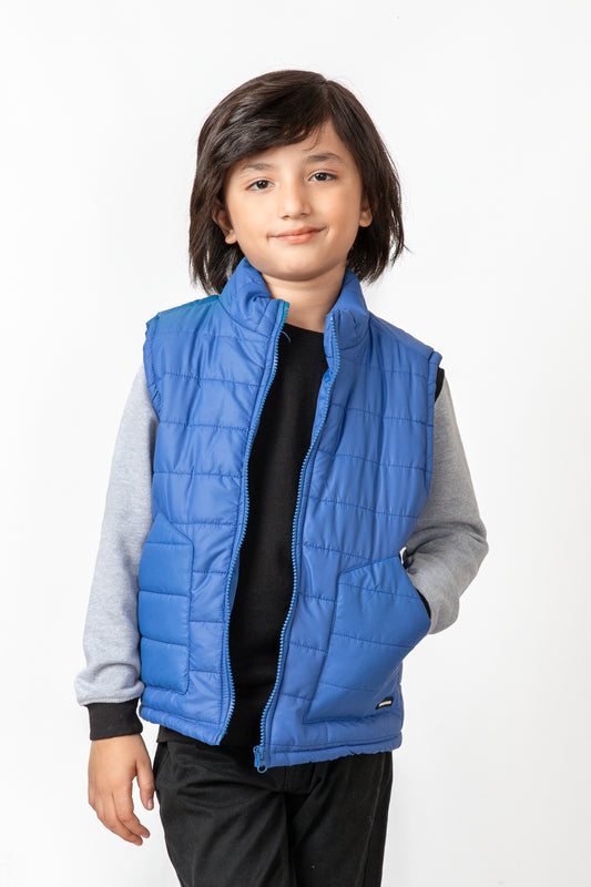 Boys Royal Blue Sleeveless Puffer Jacket