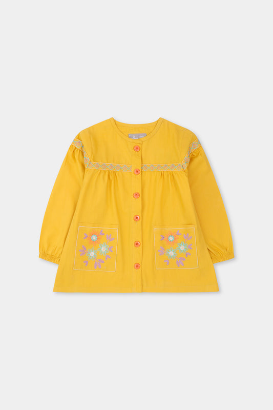 Yellow Floral Embroidered Cotton Top