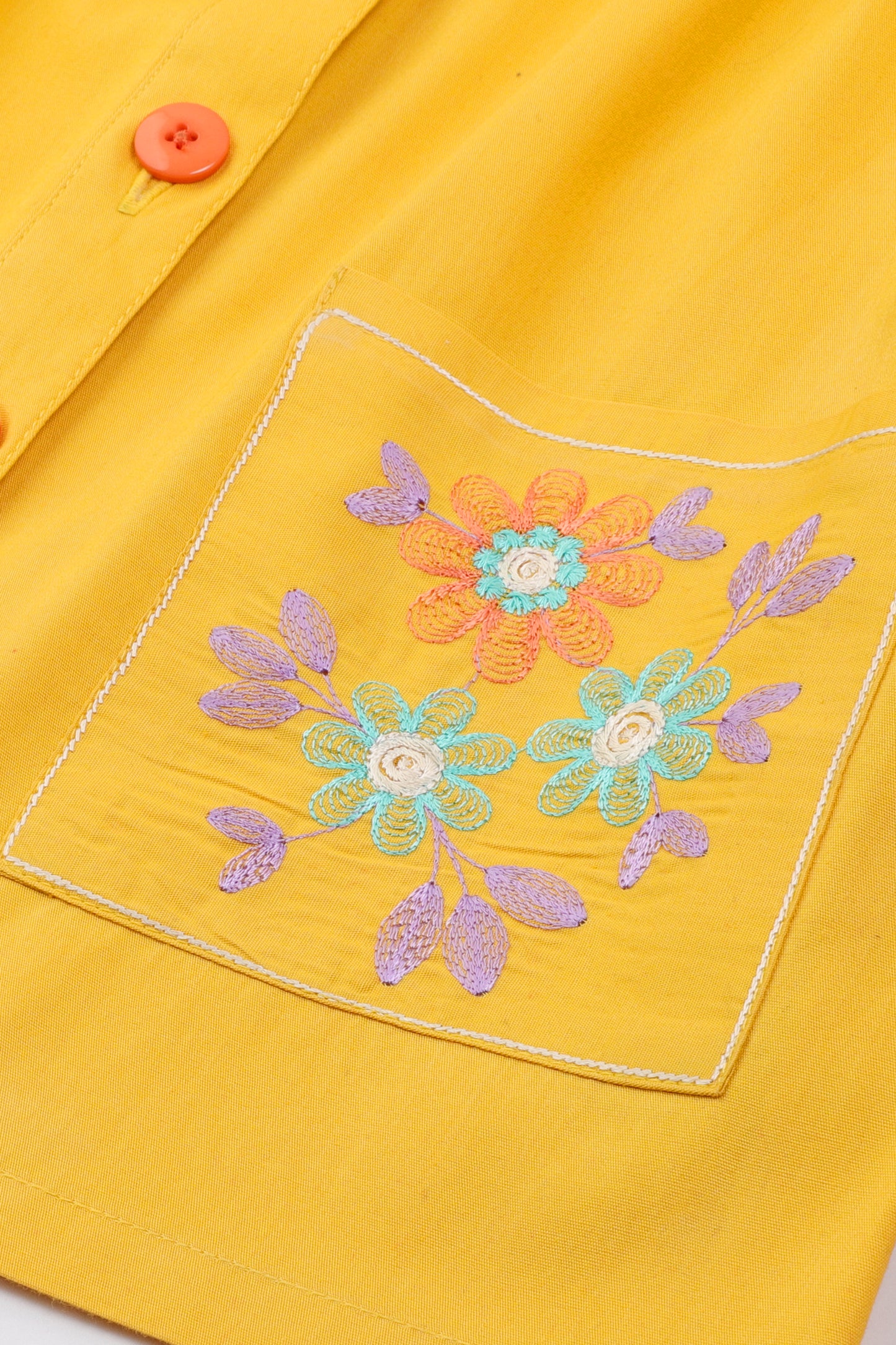 Yellow Floral Embroidered Cotton Top