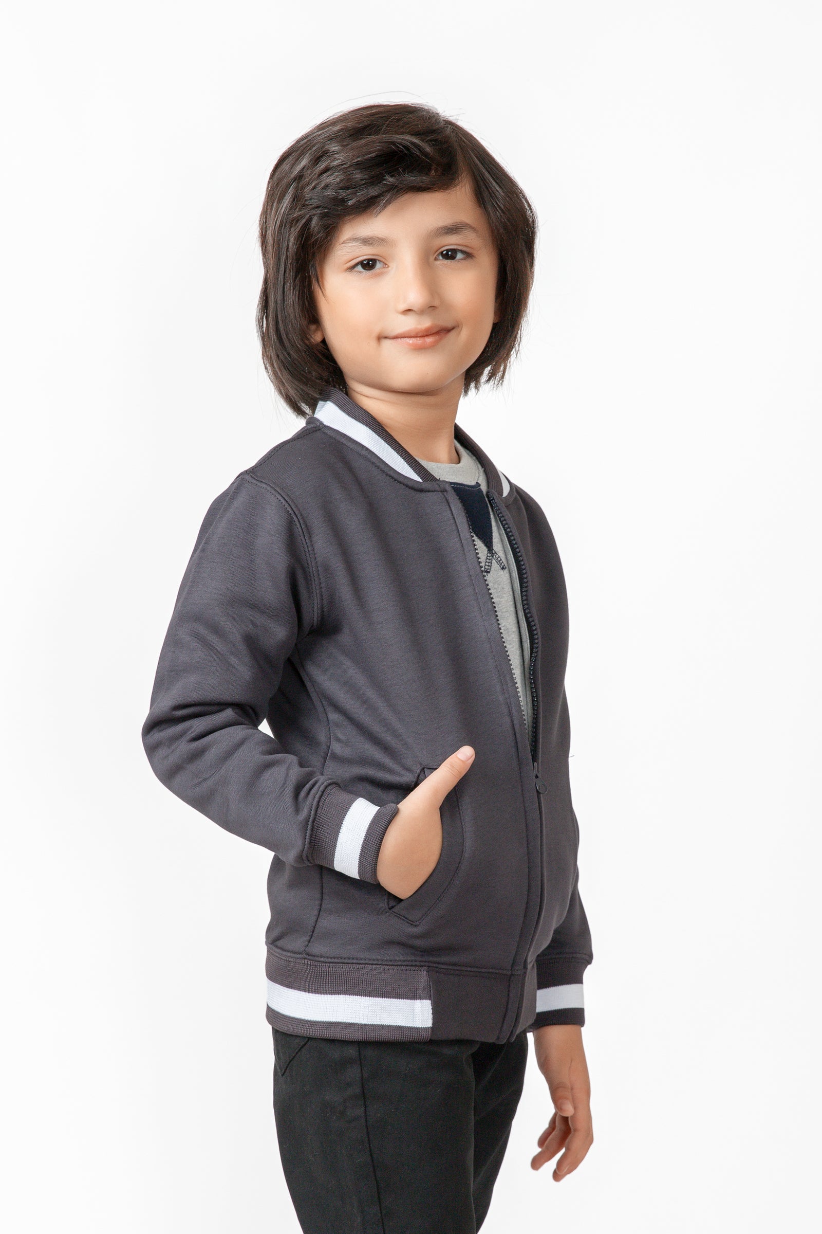 Boys Smoked Grey Fleece Zipper