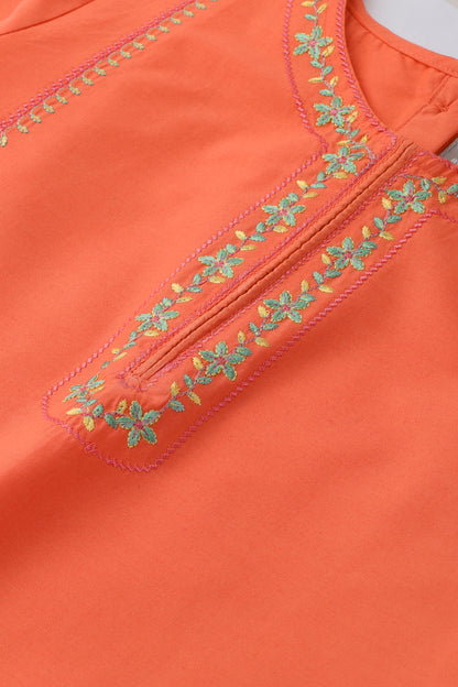 Peach Blossom Embroidered Kurta Set - 2pc