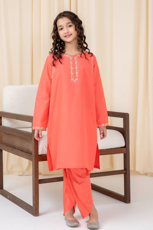 Peach Blossom Embroidered Kurta Set - 2pc