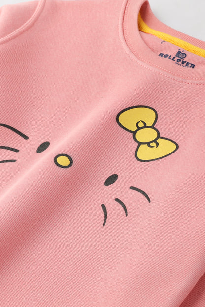 Girls Pink Kitty Fleece Sweatshirt