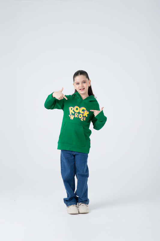 Girls Relaxed Fit Green Fleece Hoodie