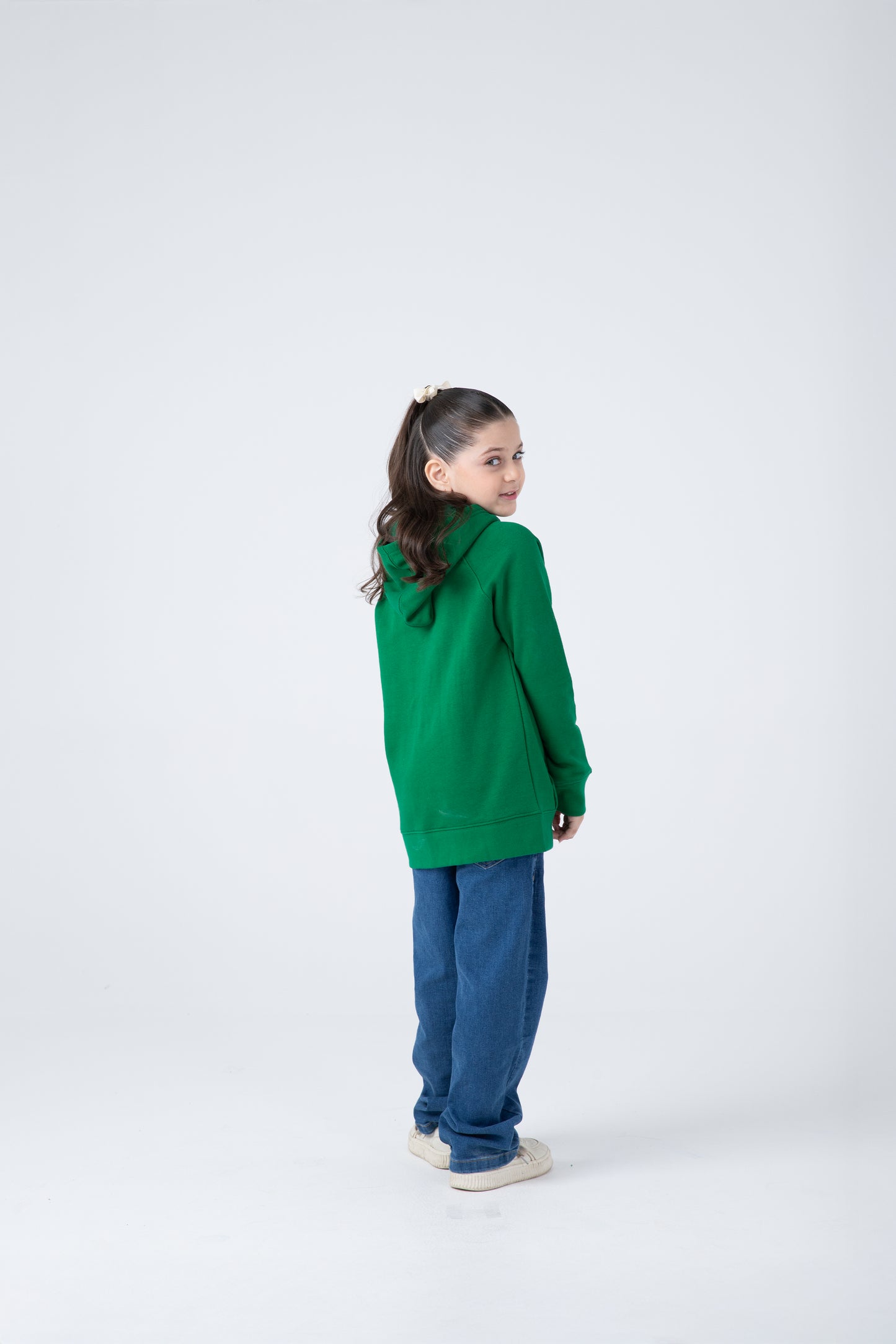 Girls Relaxed Fit Green Fleece Hoodie