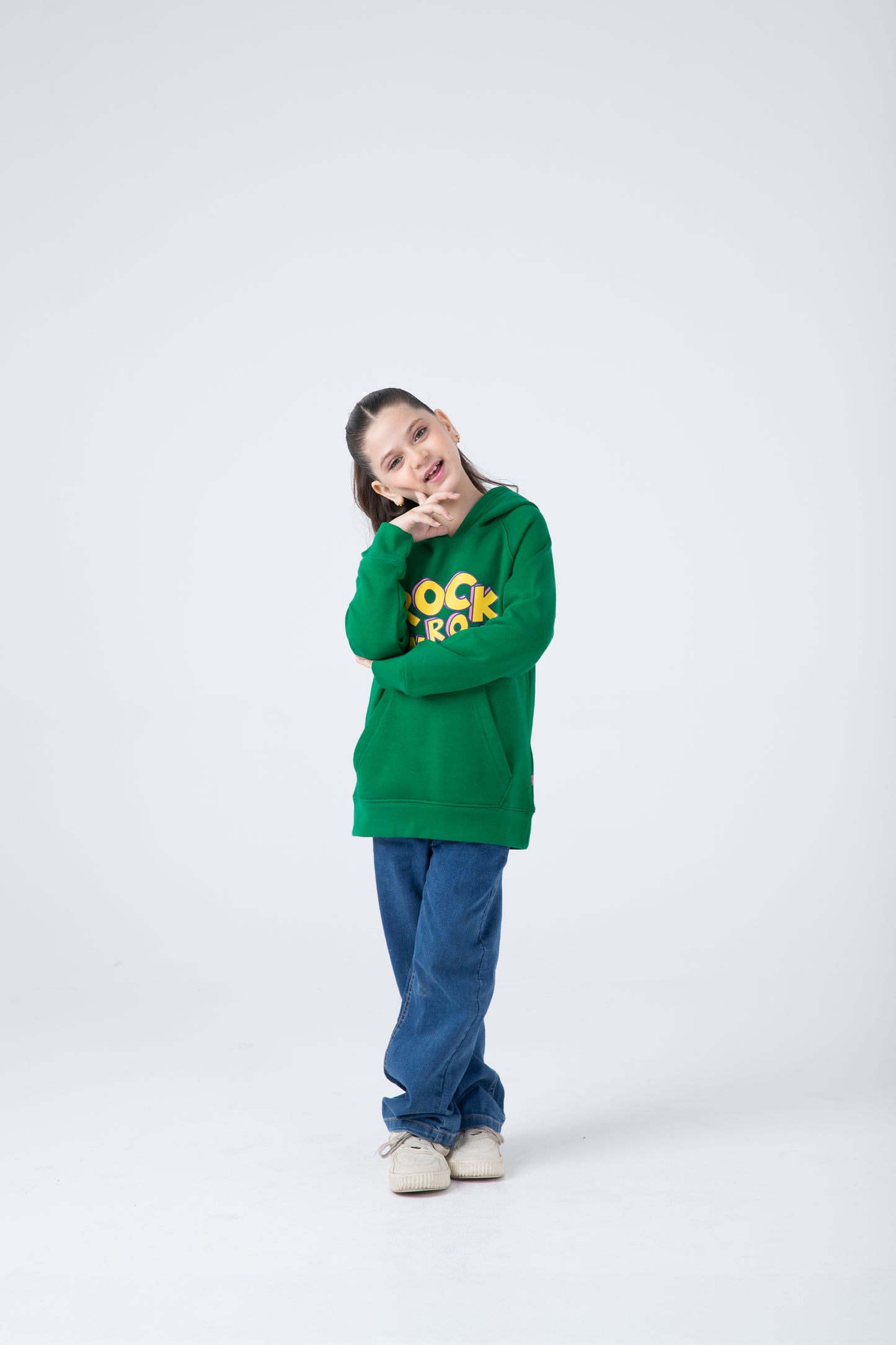 Girls Relaxed Fit Green Fleece Hoodie
