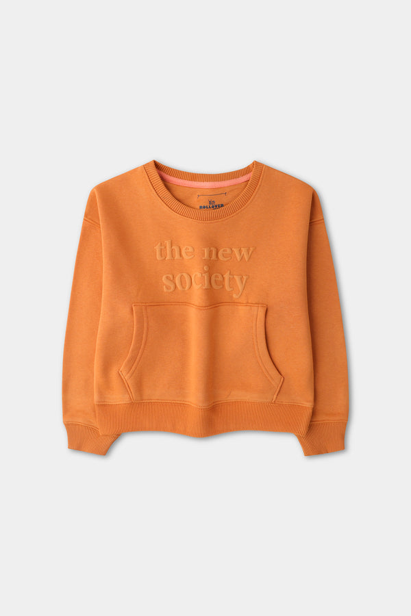 Girls Orange Embossed Fleece Sweatshirt