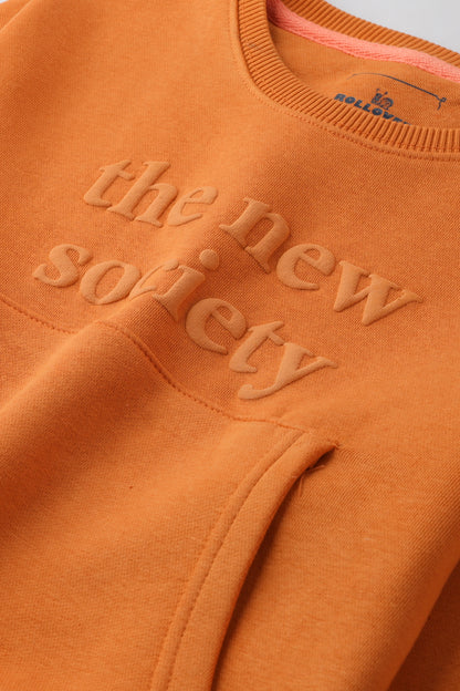 Girls Orange Embossed Fleece Sweatshirt