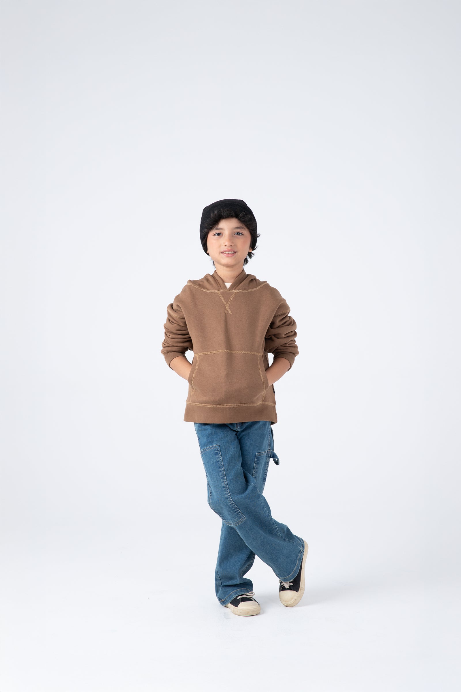 Boys Solid Brown Fleece Hoodie