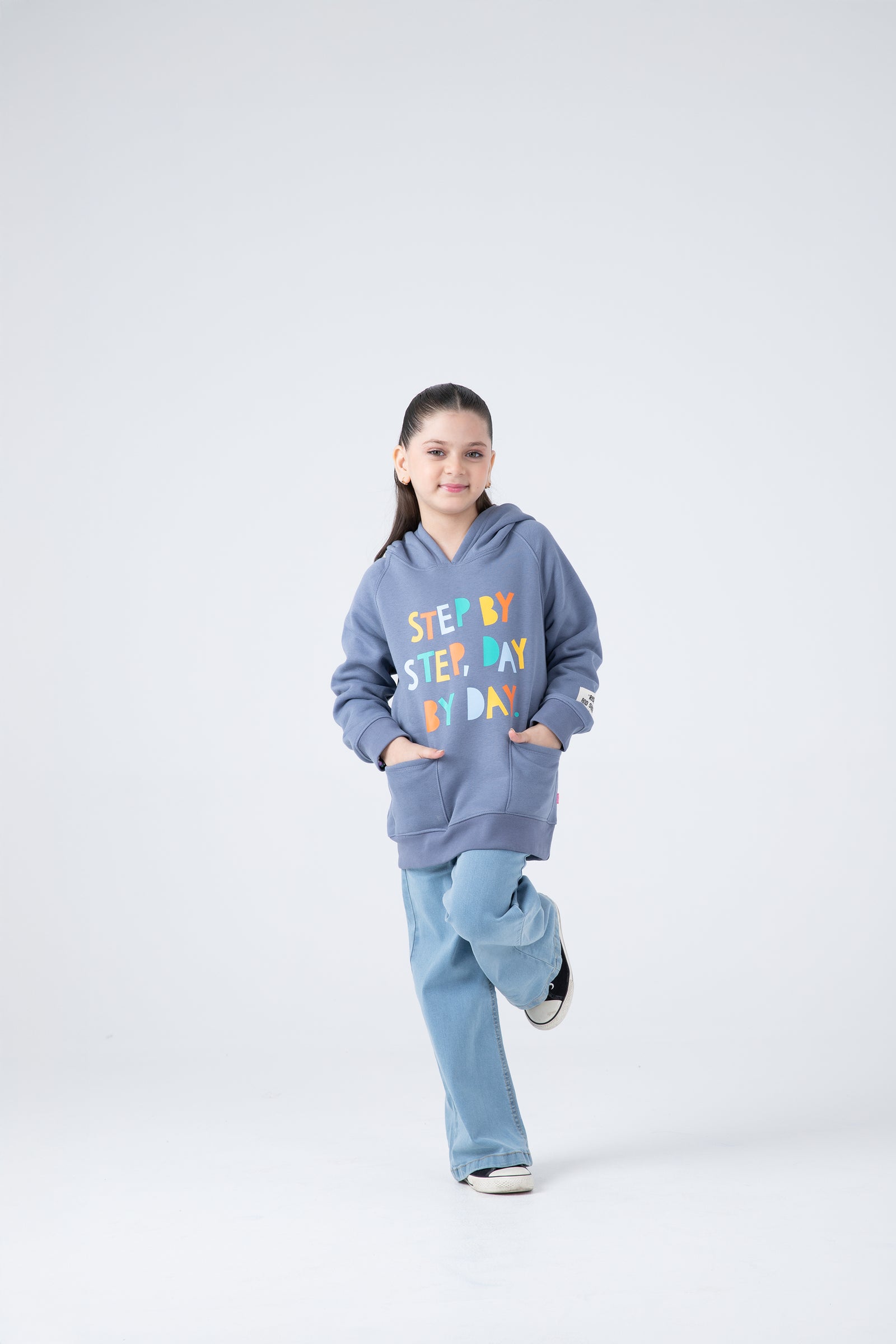 Girls Steel Blue Fleece Hoodie