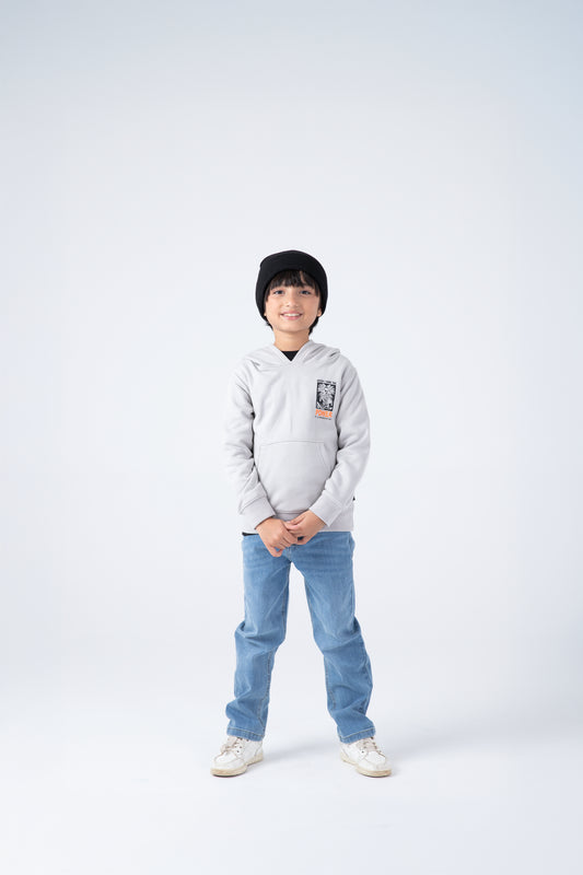 Boys Grey Graphic Fleece Hoodie