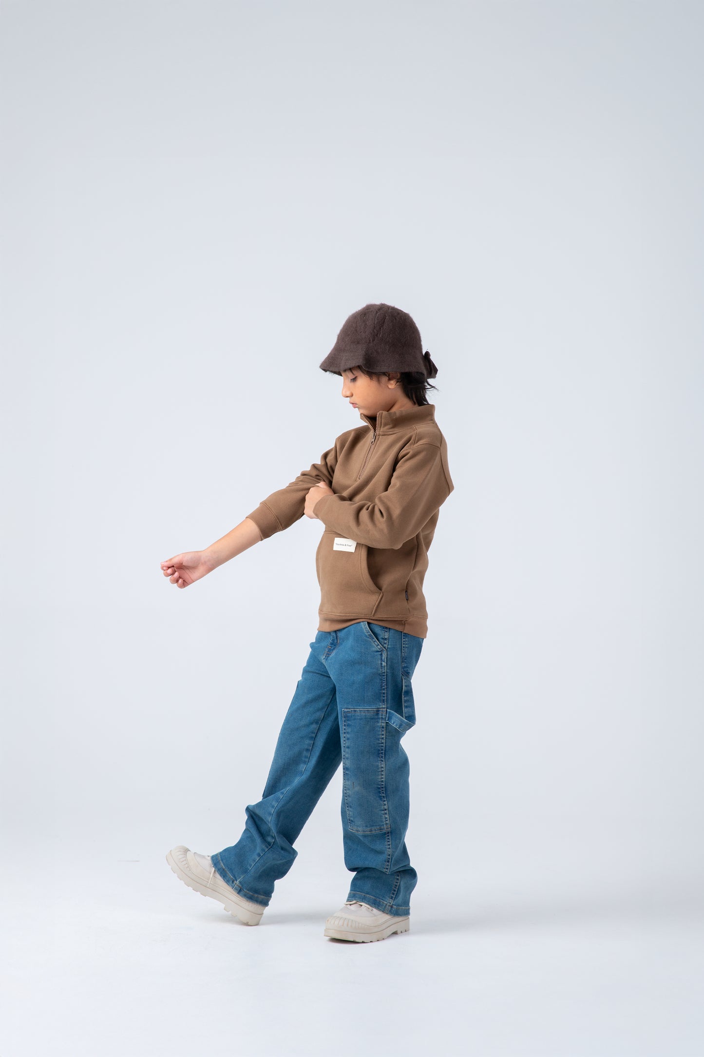 Boys Khaki Mock Neck Half-Zipper