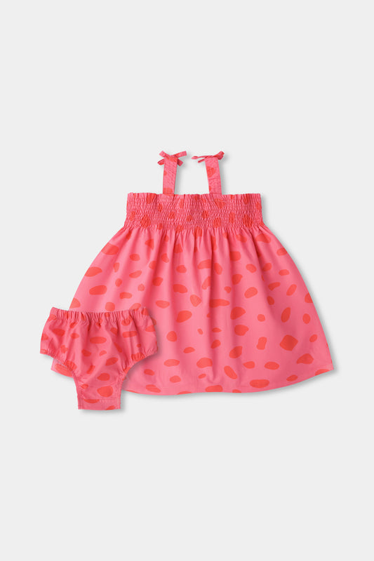 Pink Smocked Cotton Dress Set