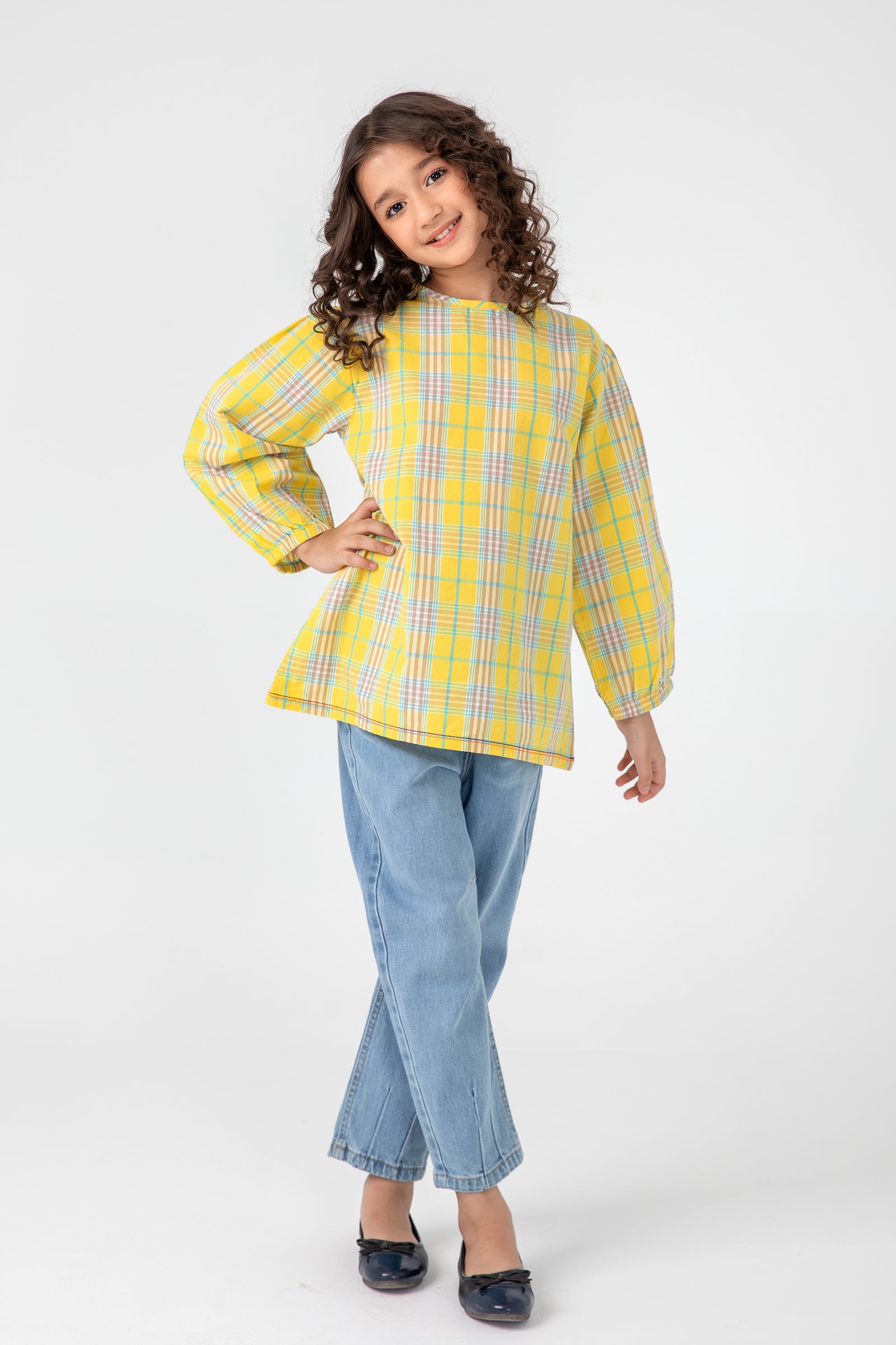 Mustard Cotton Check Top