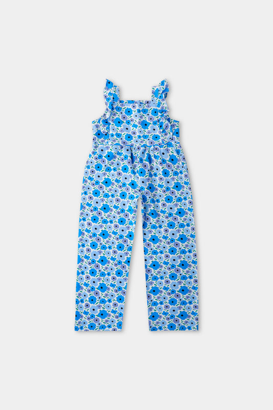 Blue Floral Linen Jumpsuit