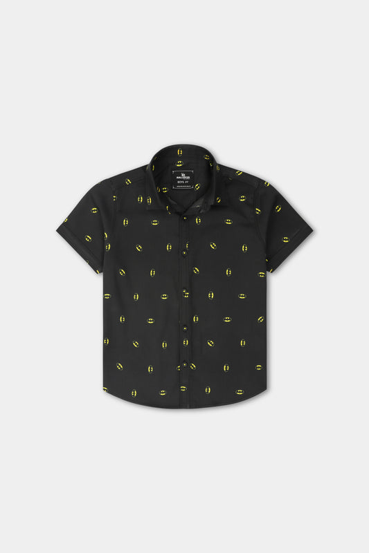 Boys Black Printed Casual Shirt