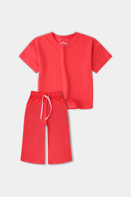 Cherry Red Jersey Co-ord Set