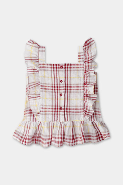 Maroon Ruffle Charm Plaid Top