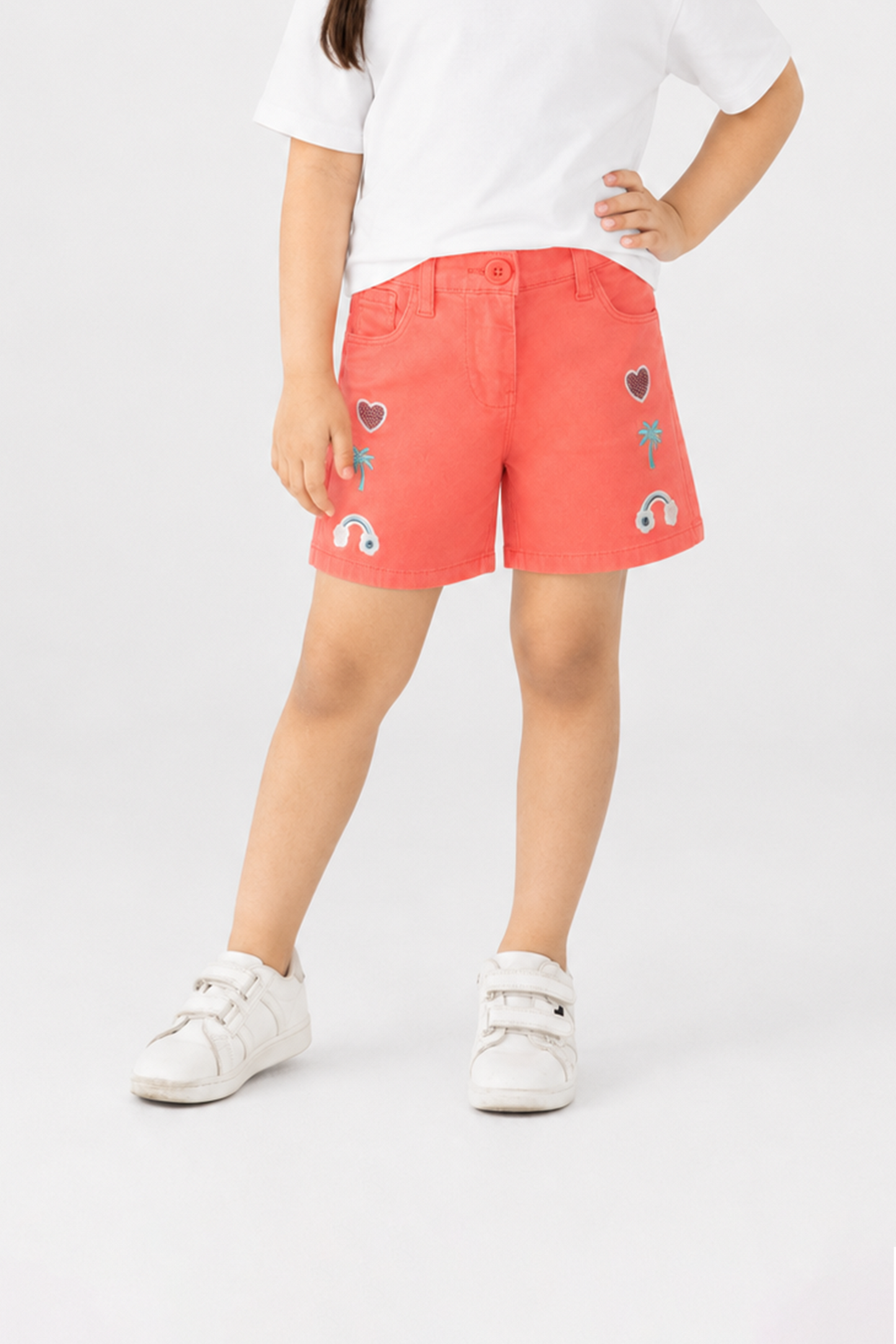 Coral Emboidered Twill Shorts