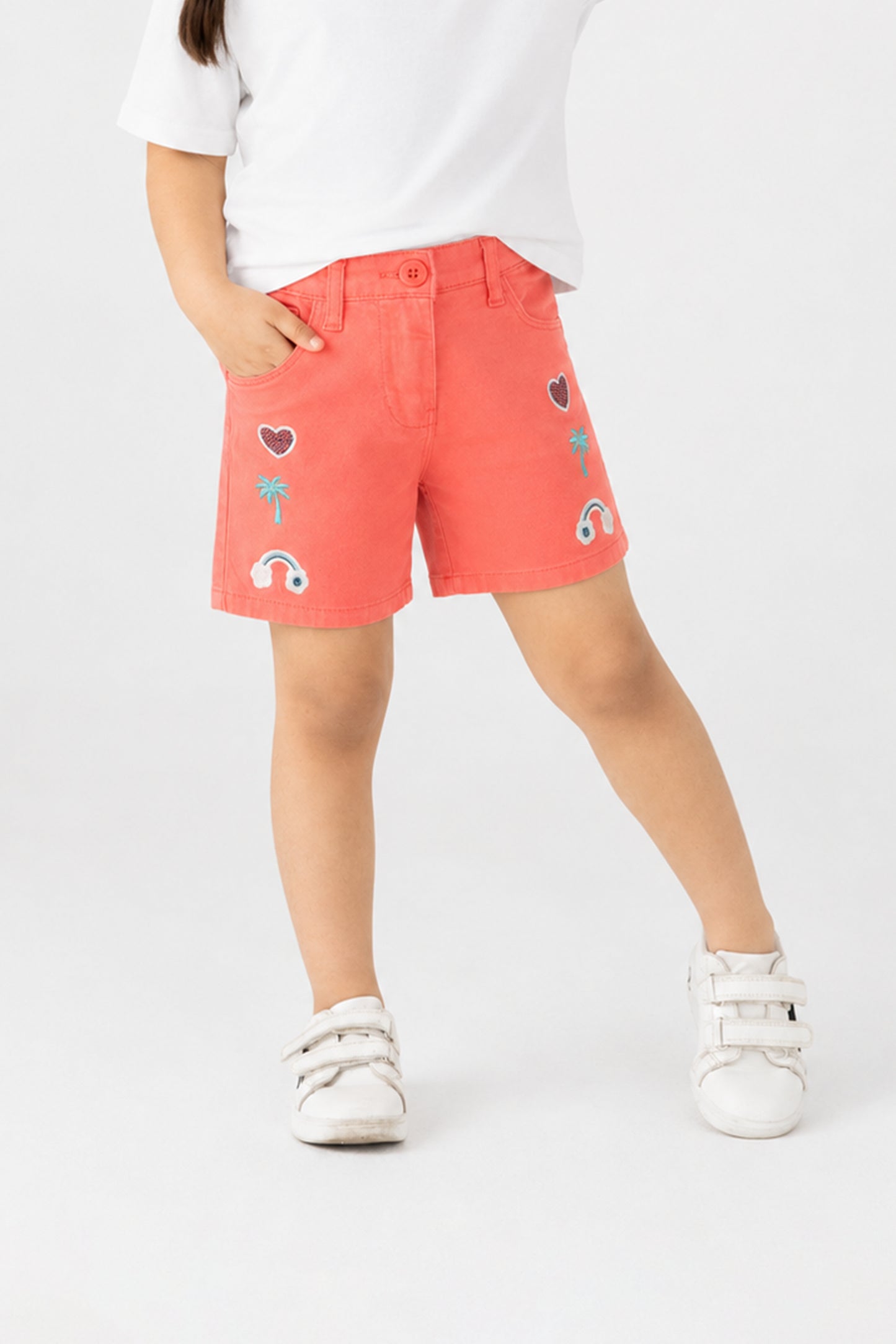 Coral Emboidered Twill Shorts