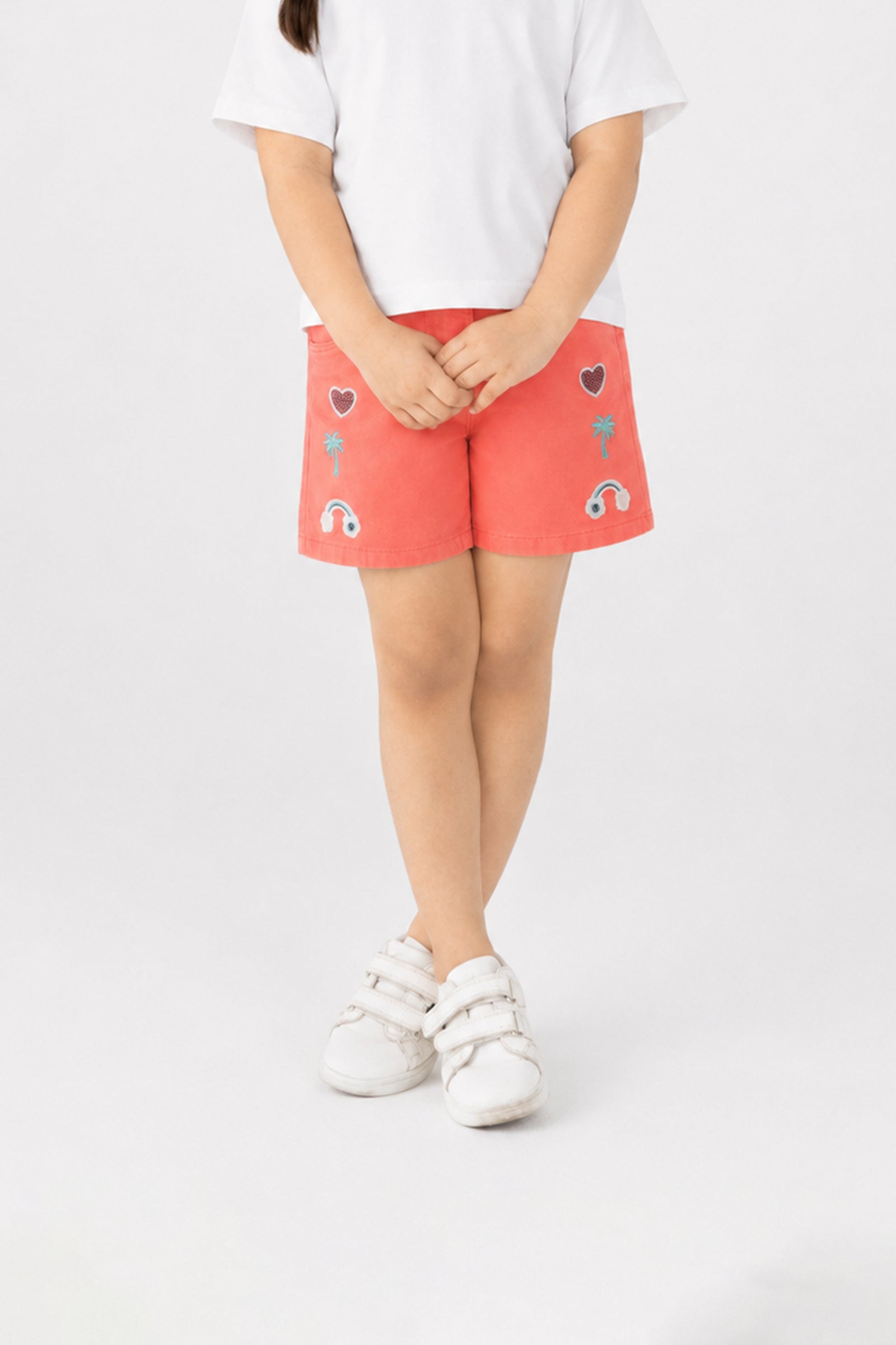 Coral Emboidered Twill Shorts