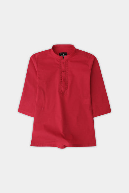 Boys Red Embroidered Cotton Kurta