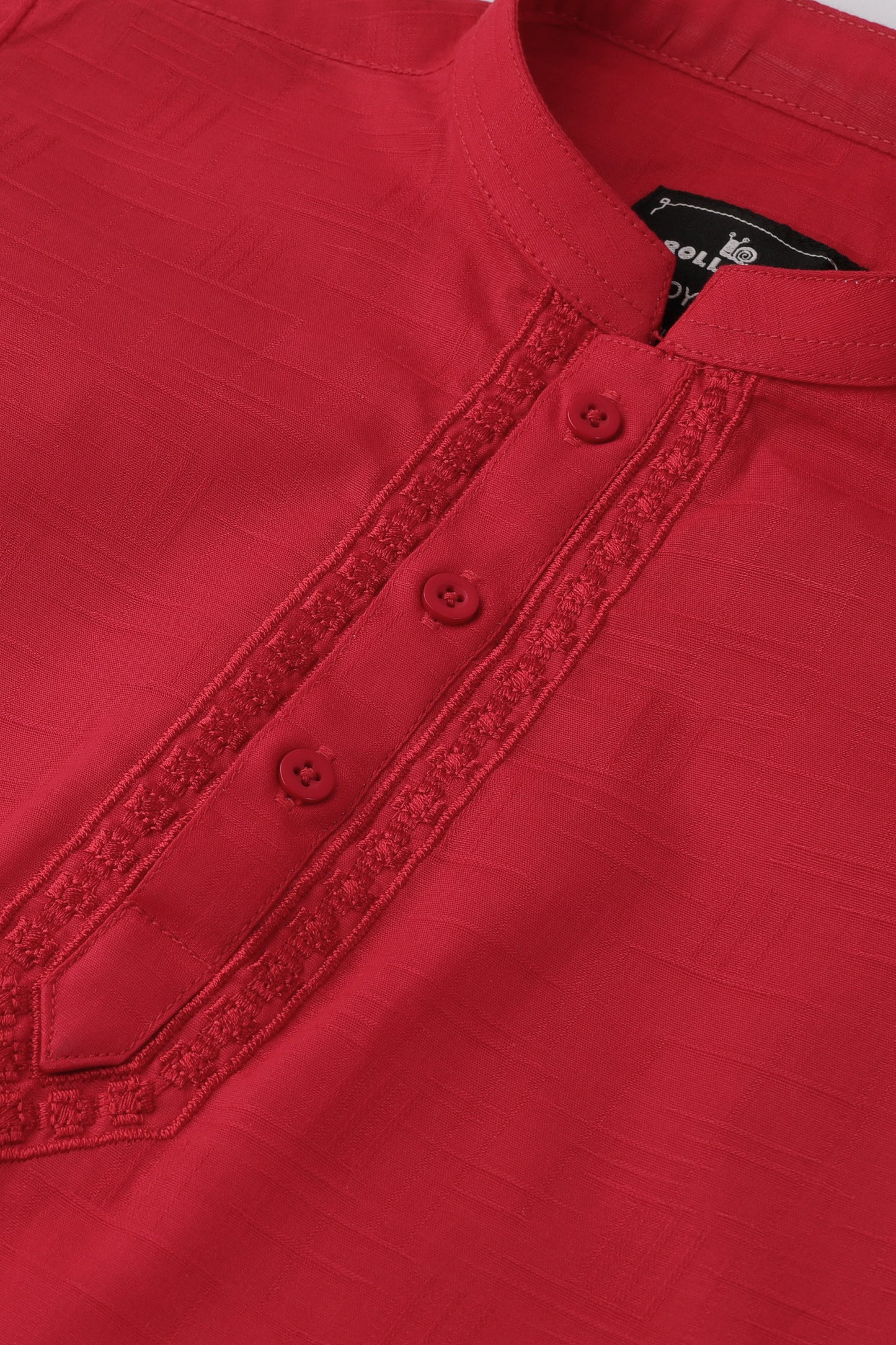 Boys Red Embroidered Cotton Kurta