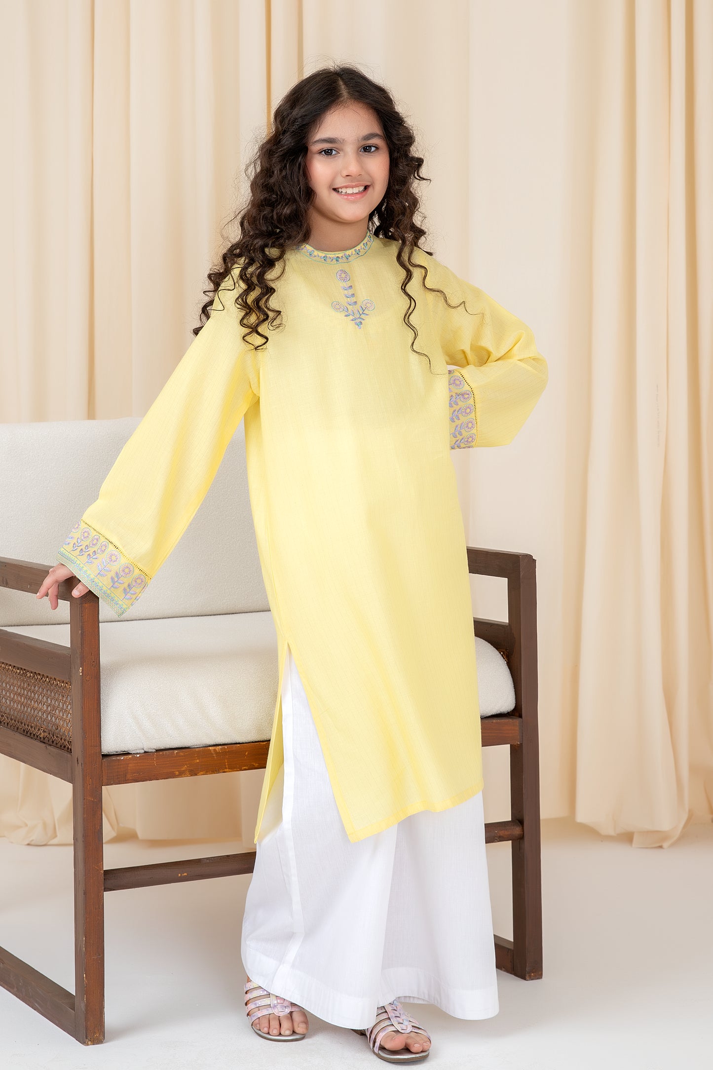 Lemon Bliss Embroidered Kurta Set - 2pc