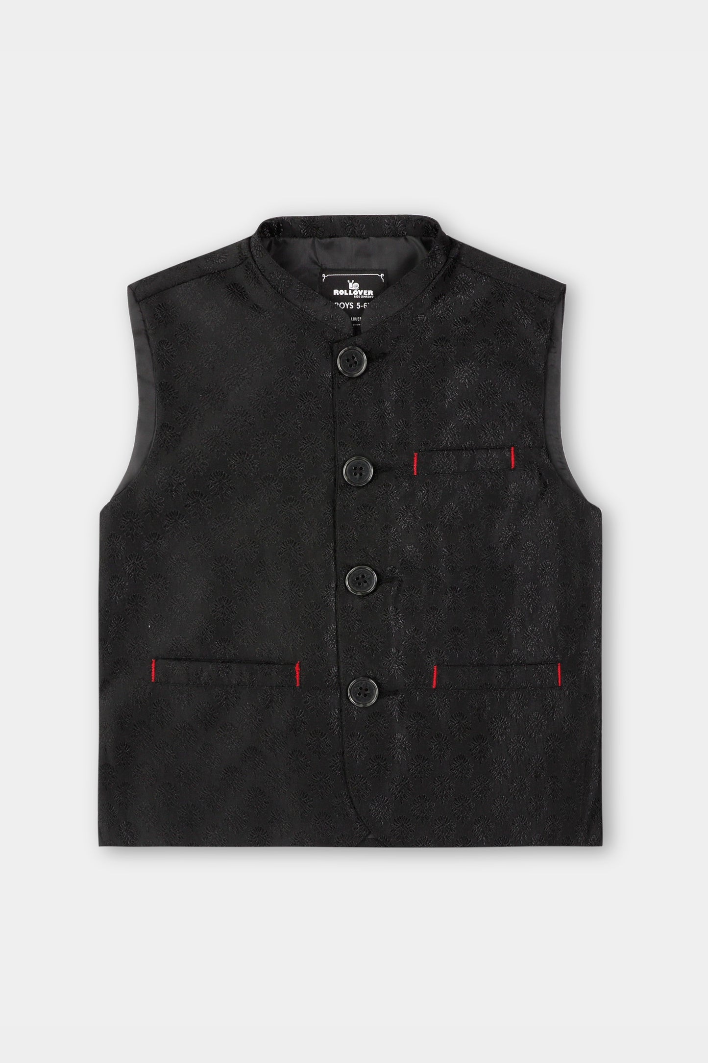 Boys Black Jamawar Waistcoat