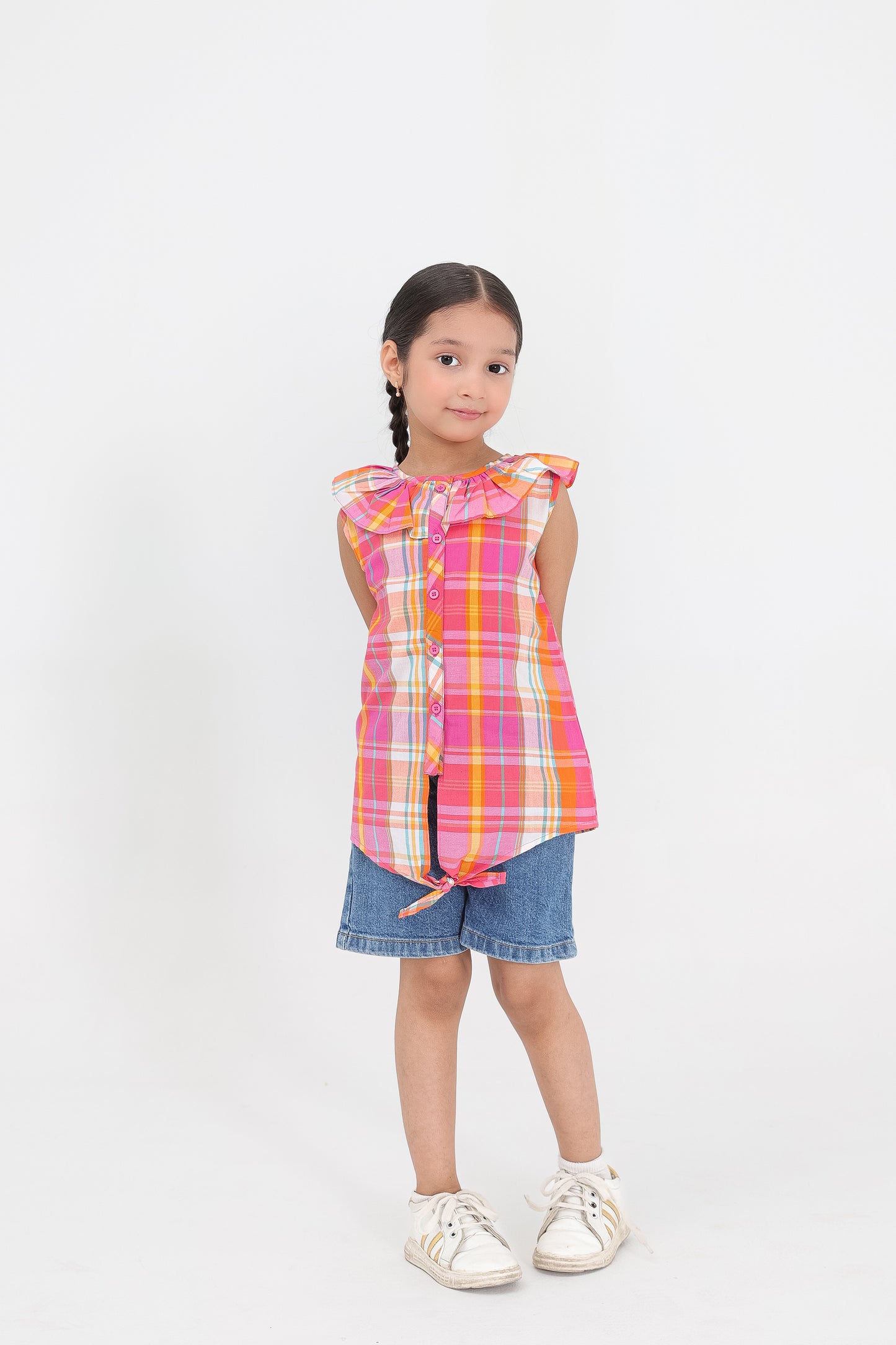 Orange Plaid Button-Down Top