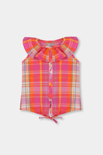 Orange Plaid Button-Down Top