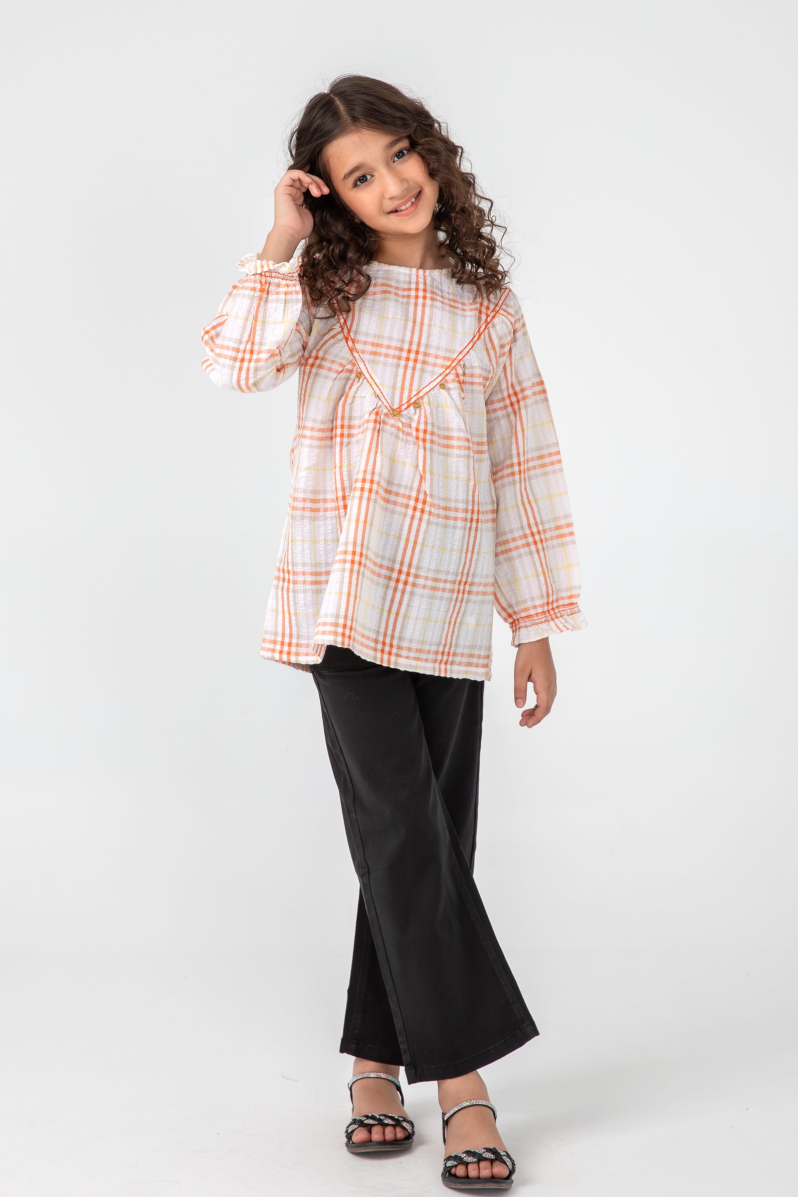 White Plaid Peplum Top