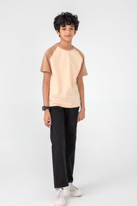 Boys Solid Beige Raglan T-shirt