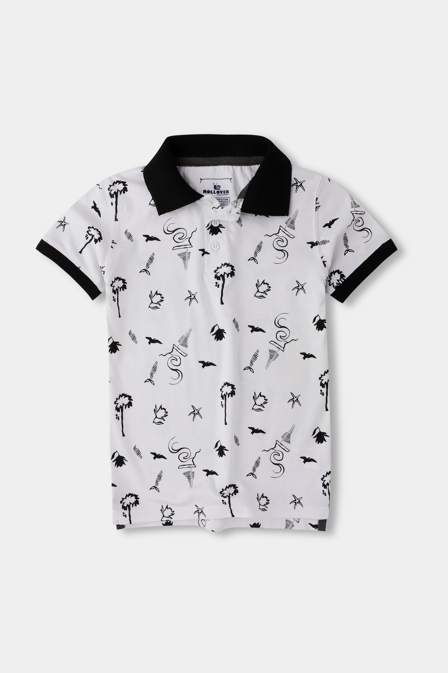 Boys White Tropical Printed Polo
