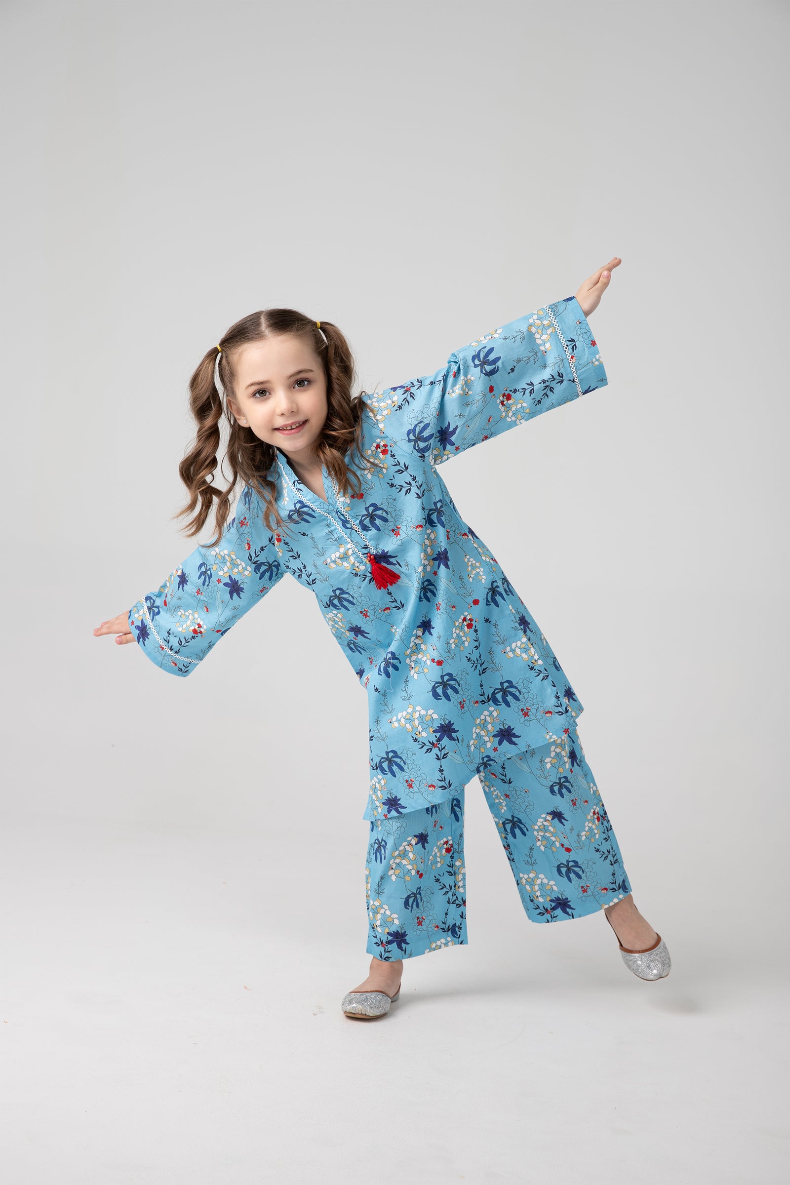 Girls' Blue Printed Kurta Set - 2pc