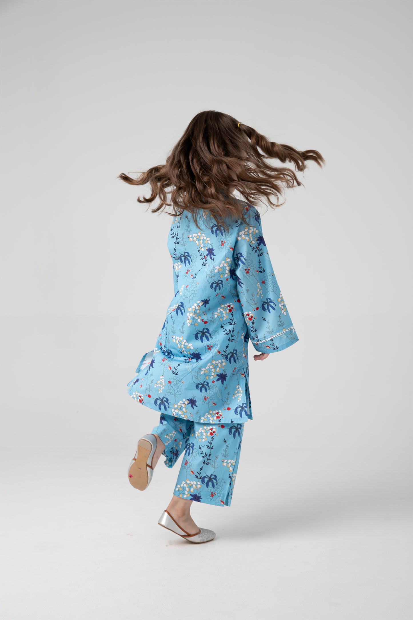 Girls' Blue Printed Kurta Set - 2pc